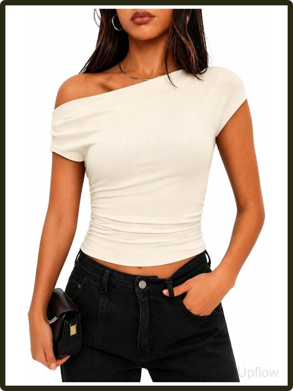 Women's Off The Shoulder Ruched Ribbed Knit One Sleeve Top Going Out Party